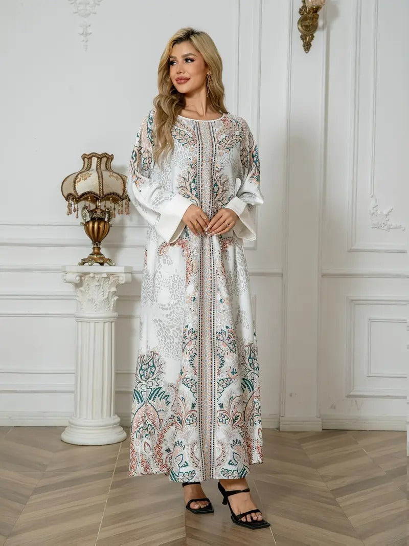 Robe Longue Caftan Léopard Femme – Élégance et Confort Bohème