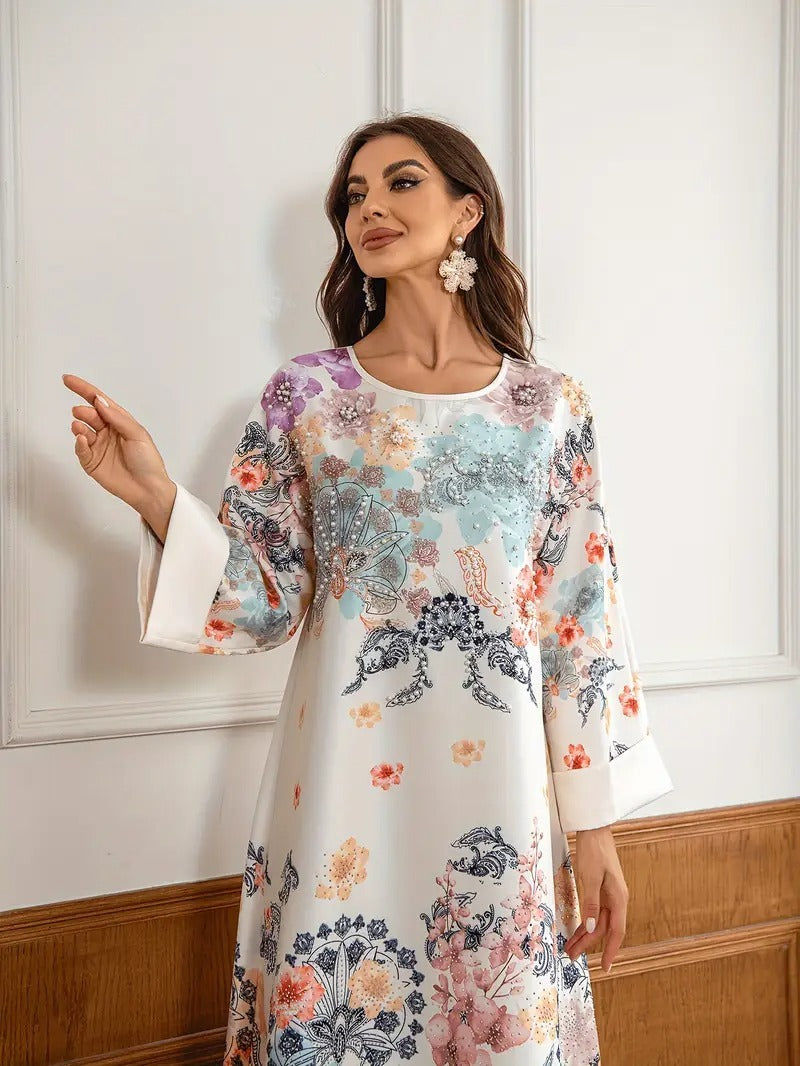 Robe Longue Kaftan Fleurie Élégante