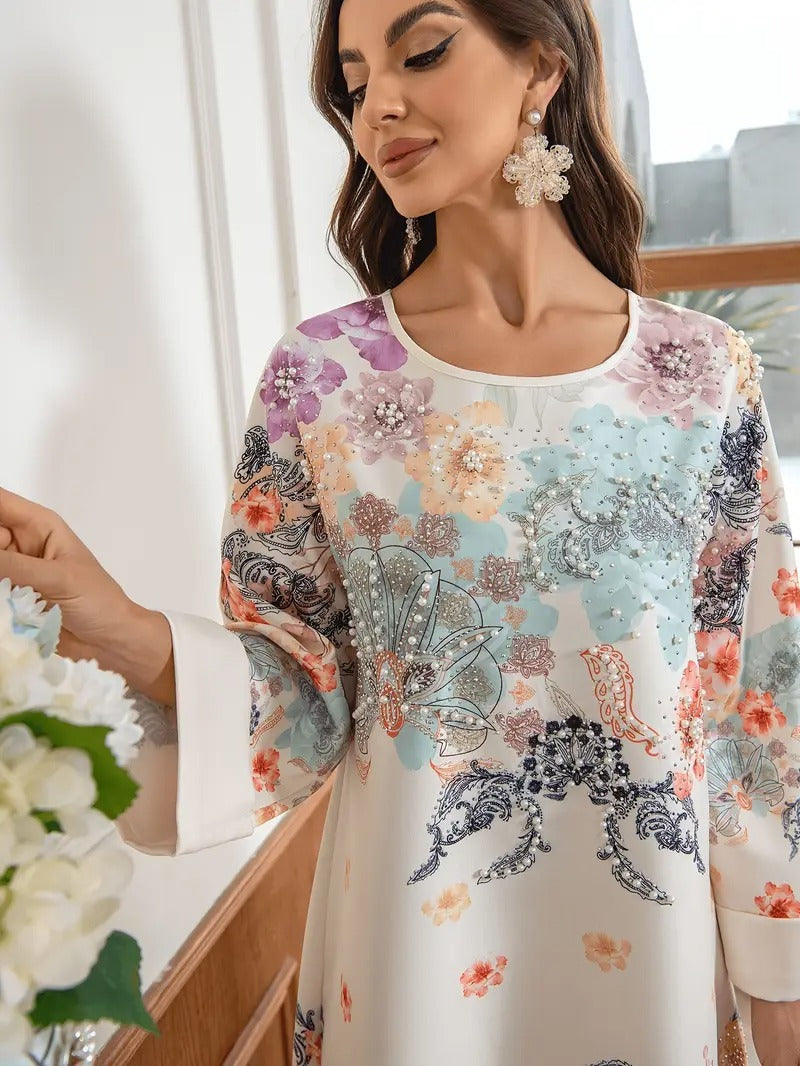 Robe Longue Kaftan Fleurie Élégante
