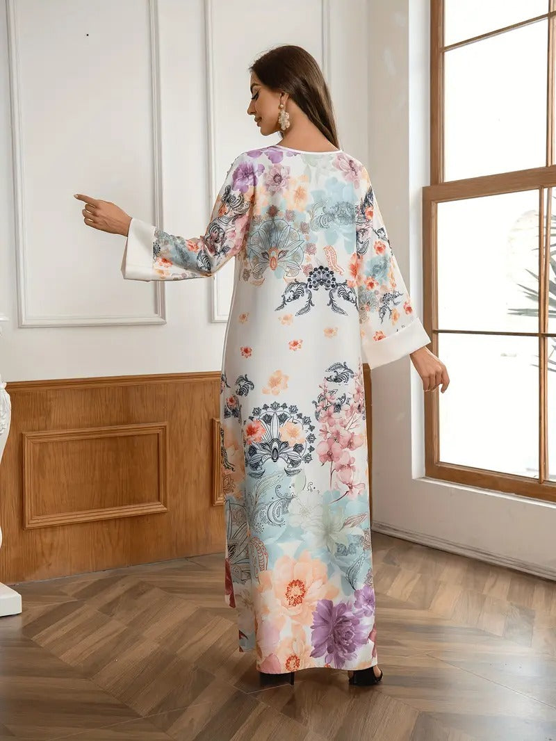 Robe Longue Kaftan Fleurie Élégante