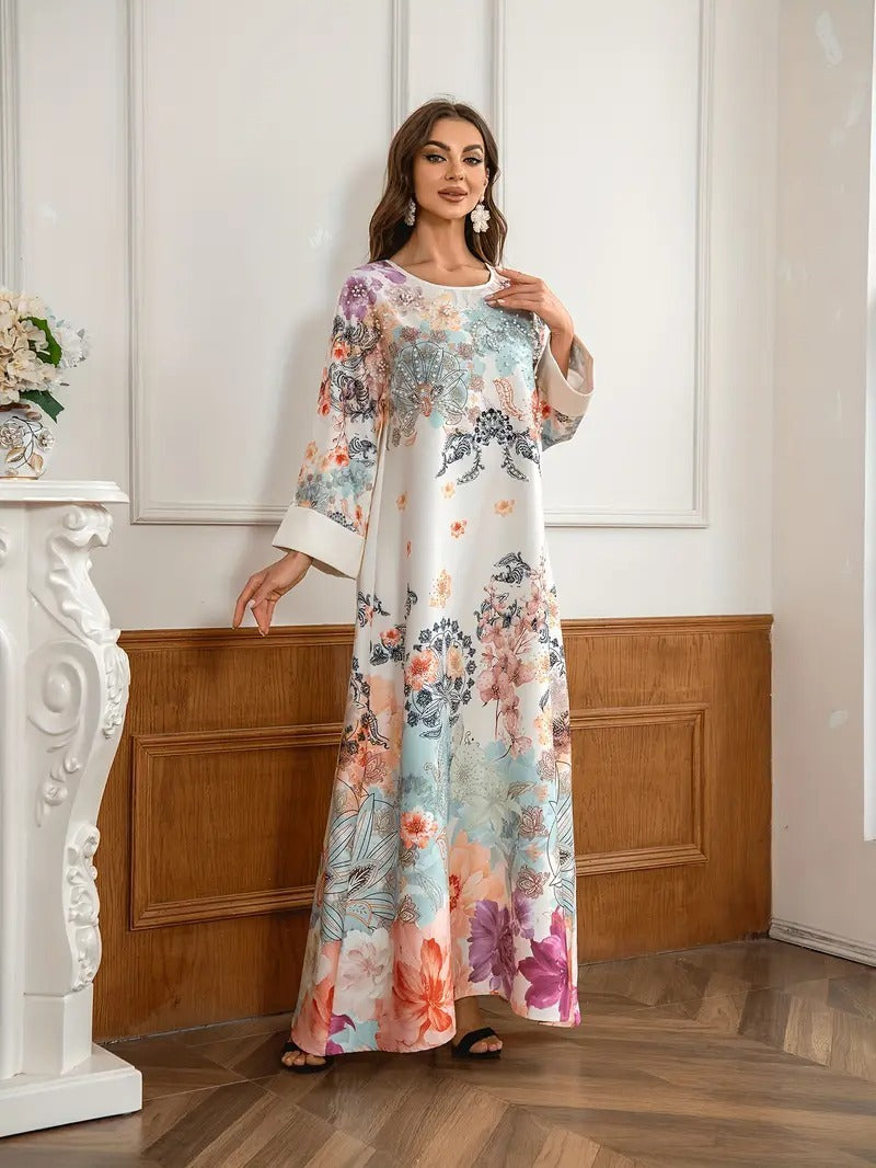 Robe Longue Kaftan Fleurie Élégante