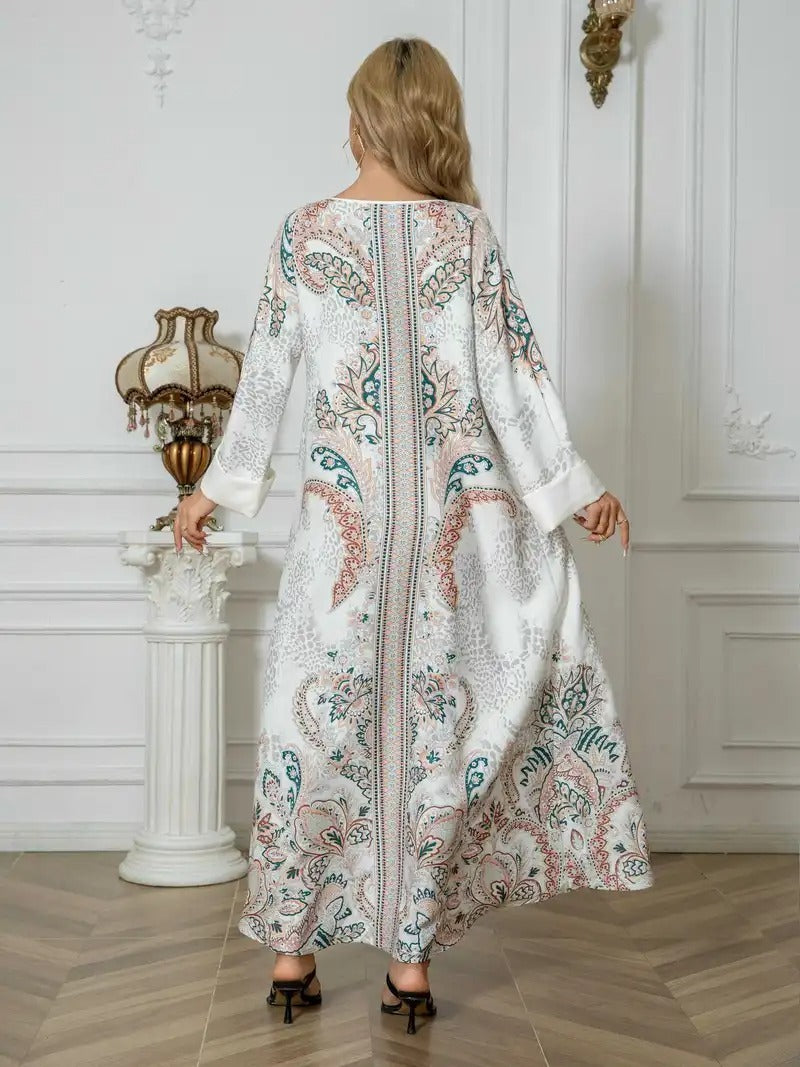 Robe Longue Caftan Léopard Femme – Élégance et Confort Bohème