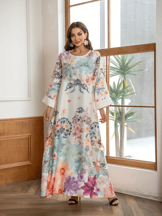 Robe Longue Kaftan Fleurie Élégante