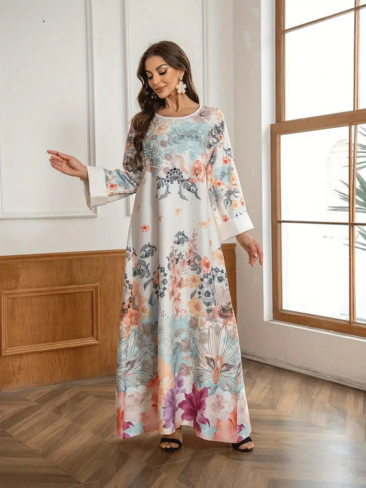 Robe Longue Kaftan Fleurie Élégante