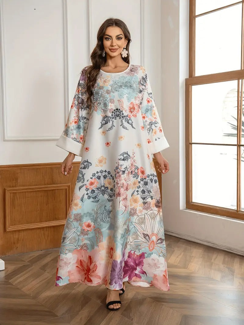 Robe Longue Kaftan Fleurie Élégante